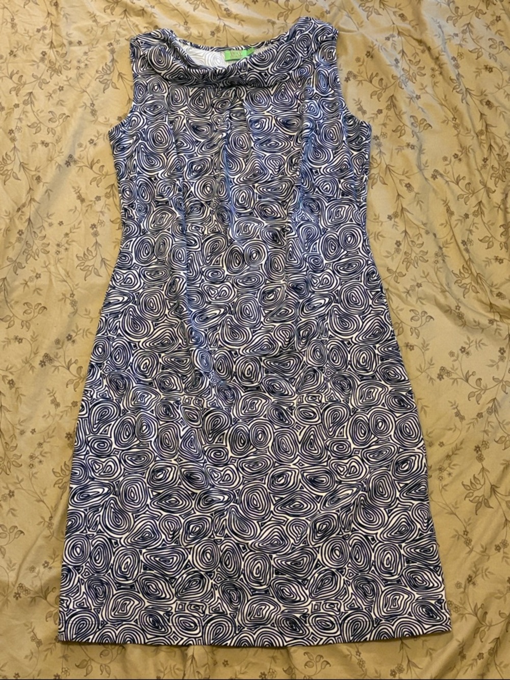 Katherine Way Navy & White Sleeveless Patterned Shift Dress
